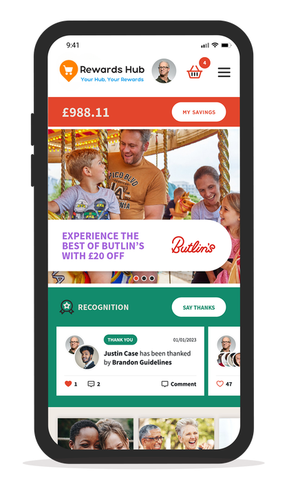 The RewardsHub member app showing savings, offers and recognition features
